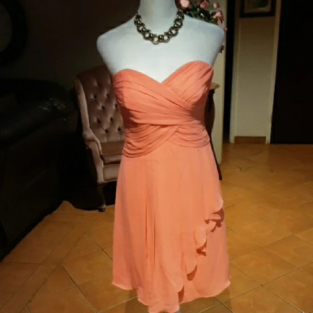 David's Bridal Strapless Coral Dress - Picture 2 of 15